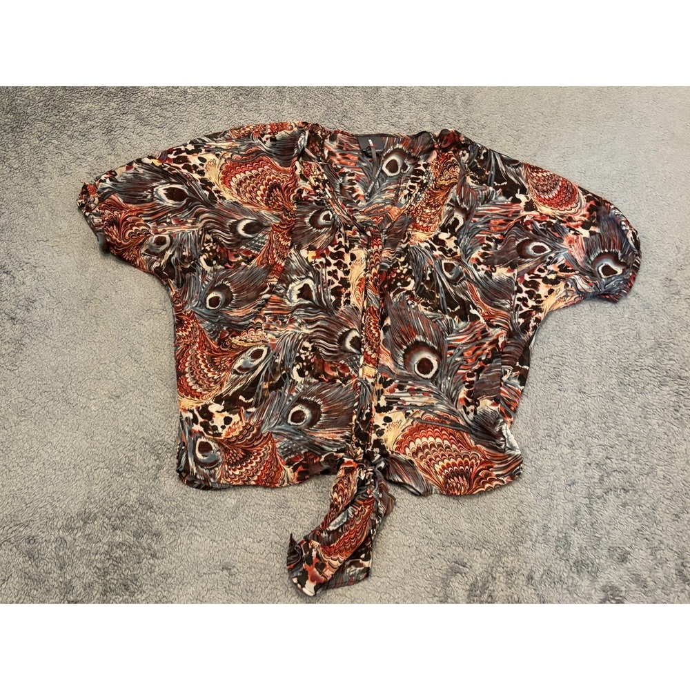 NWOT Buffalo David Bitton Jeans Blouse Womens M Sheer Top Short Sleeve Peacock